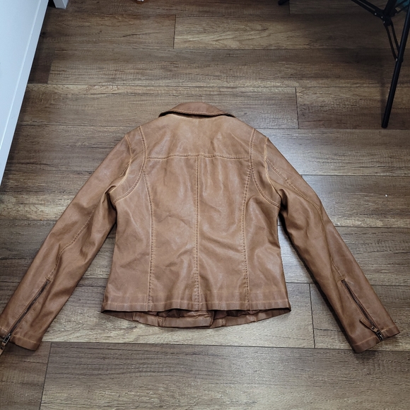 Max Studio Women's caramel tan aged Faux Leather moto biker jacket, L - Picture 5 of 16